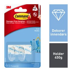 Command™ Clear Hooks with Clear Strips  Small 2HKS+ 4S/PK - NO