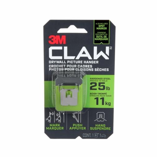 3M(TM) CLAW Drywall Picture Hanger 25 lb with Temporary Spot Marker, 1 hanger, 1 marker