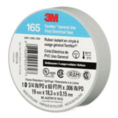 3M Temflex Vinyl Electrical Tape 165, Gray, 3/4 in x 60 ft (19 mm x 18m), 6 mil, 100 Rolls/Case