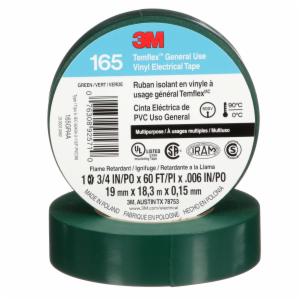 3M™ Temflex Vinyl Electrical Tape 165, Green, 3/4 in x 60 ft (19 mm x 18 m), 6 mil, 100 Rolls/Caseimage