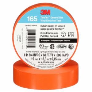 3M™ Temflex Vinyl Electrical Tape 165, Orange, 3/4 in x 60 ft (19 mm x 18 m), 6 mil, 100 Rolls/Caseimage