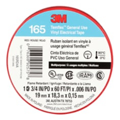 3M Temflex Vinyl Electrical Tape 165, Red, 3/4 in x 60 ft (19 mm x 18m), 6 mil, 100 Rolls/Case