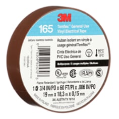 3M Temflex Vinyl Electrical Tape 165, Brown, 3/4 in x 60 ft (19 mm x18 m), 6 mil, 100 Rolls/Case
