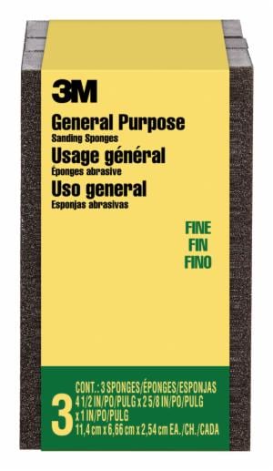 3M™ General Purpose Sanding Sponge CP001-3PK-LG, Block, 2 5/8 in x 4 1/2 in x 1 in, Fine, 3/pack, 6 pks/csimage