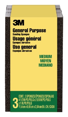 3M™ Sanding Sponge, CP002-3PK-LG, Block, 4 1/2in x 2 5/8in x 1in (6,66cm x 11,4cm x 2,54cm), Medium