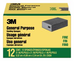 3M™ General Purpose Sanding Sponge CP001-12P, Block, 3 3/4 in x 2 5/8 in x 1 in, Fine, 12/pk, 4 pks/csimage