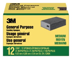 "3M™ Sanding Sponge, Block 3 3/4 in x 2 5/8 in x 1 in, Medium 12/pk, 4 pks/cs"