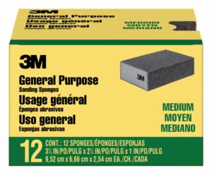 3M™ General Purpose Sanding Sponge CP002-12P, Block, 3 3/4 in x 2 5/8 in x 1 in, Medium, 12/pk, 4 pks/csimage