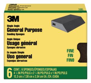 3M™ General Purpose Sanding Sponge CP040-6P, Single Angle, 2 7/8 in x 4 7/8 in x 1 in, Fine, 6/pk, 4 pks/csimage