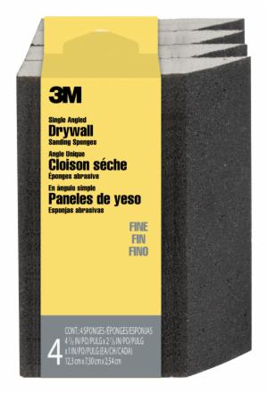 3M™ Drywall Sanding Sponge CP-042-4PK, Single Angle, 4 7/8 in x 2 7/8 in x 1 in, Fine, 4/pk, 6 pks/csimage