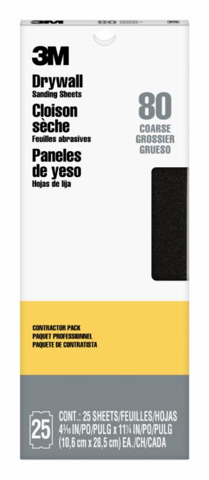 3M™ Drywall Sanding Sheets 99433NA, 4 3/16 in x 11 1/4 in, 80 grit, 25 shts/pk, 10pks/csimage