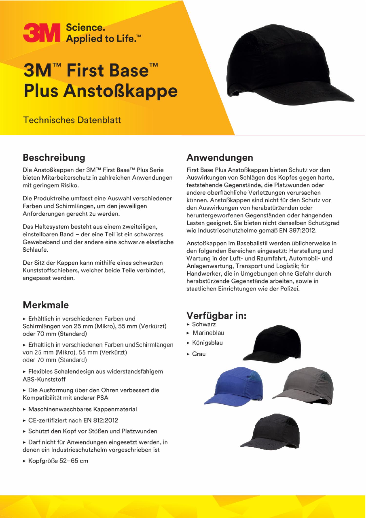 3M™ First Base™ + Anstoßkappe 2014300, Grau, verkürzter Schirm, 55 mm ...