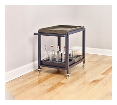 Bar table on wheels with Scotch Caster Cups on the wheels.