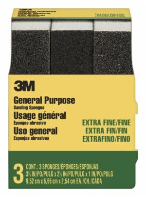 3M™ General Purpose Sanding Sponge 907NA-3P-CC, 3 3/4 in x 2 5/8 in x 1 in, Dual Grit, Extra Fine/Fine, 3 spgs/pack, 6 pks/csimage
