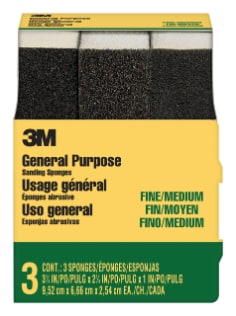 3M™ General Purpose Sanding Sponge 908NA-3P-CC, 3 3/4 in x 2 5/8 in x 1 in, Dual Grit, 6 pks/cs