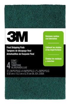 3M™ Final Stripping Pads 10113NA4PK, 3 3/4 in x 6 in x 5/16 in, Replaces 00 Steel Wool, 6 pks/cs