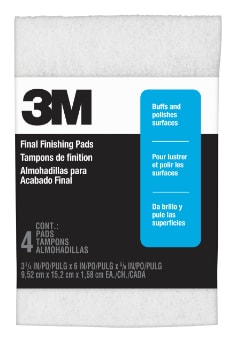 3M™ Final Finishing Pads 10199NA4PK, 3 3/4 in x 6 in x 5/8 in, Replaces 0000 Steel Wool, 6 pks / cs