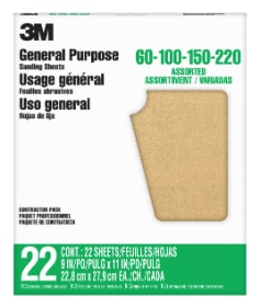 3M™ General Purpose Sanding Sheets 49005NA-22, 9 in x 11 in, Assorted pack, 22 sheets/pk, 5 pks/cs
