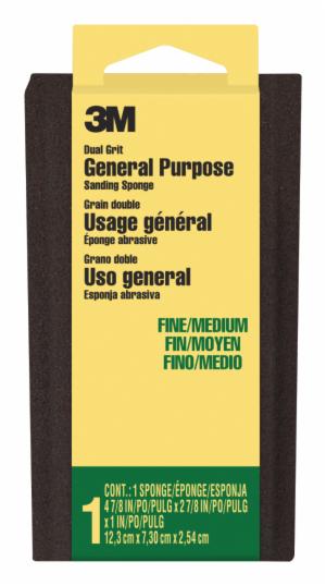 3M™ General Purpose Sanding Sponge DSFM-F-ESF-10, 2 7/8 in x 4 7/8 in x 1 in, Dual Grit, Fine/Medium, 1/pk, 10 pks/csimage