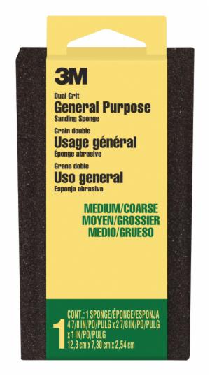 3M™ General Purpose Sanding Sponge DSMC-ESF-10, 2 7/8 in x 4 7/8 in x 1in, Dual Grit, Medium/Coarse, 10 ea/cvimage