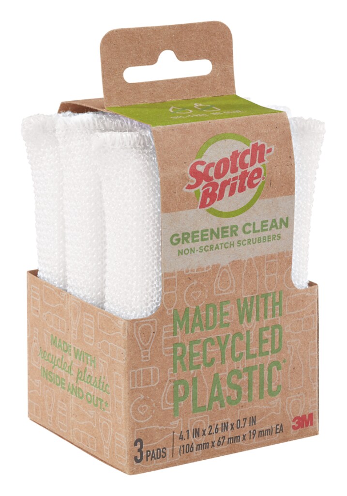 Package of Scotch-Brite® Greener Clean™ Non-Scratch Scrubbers in recycled packaging