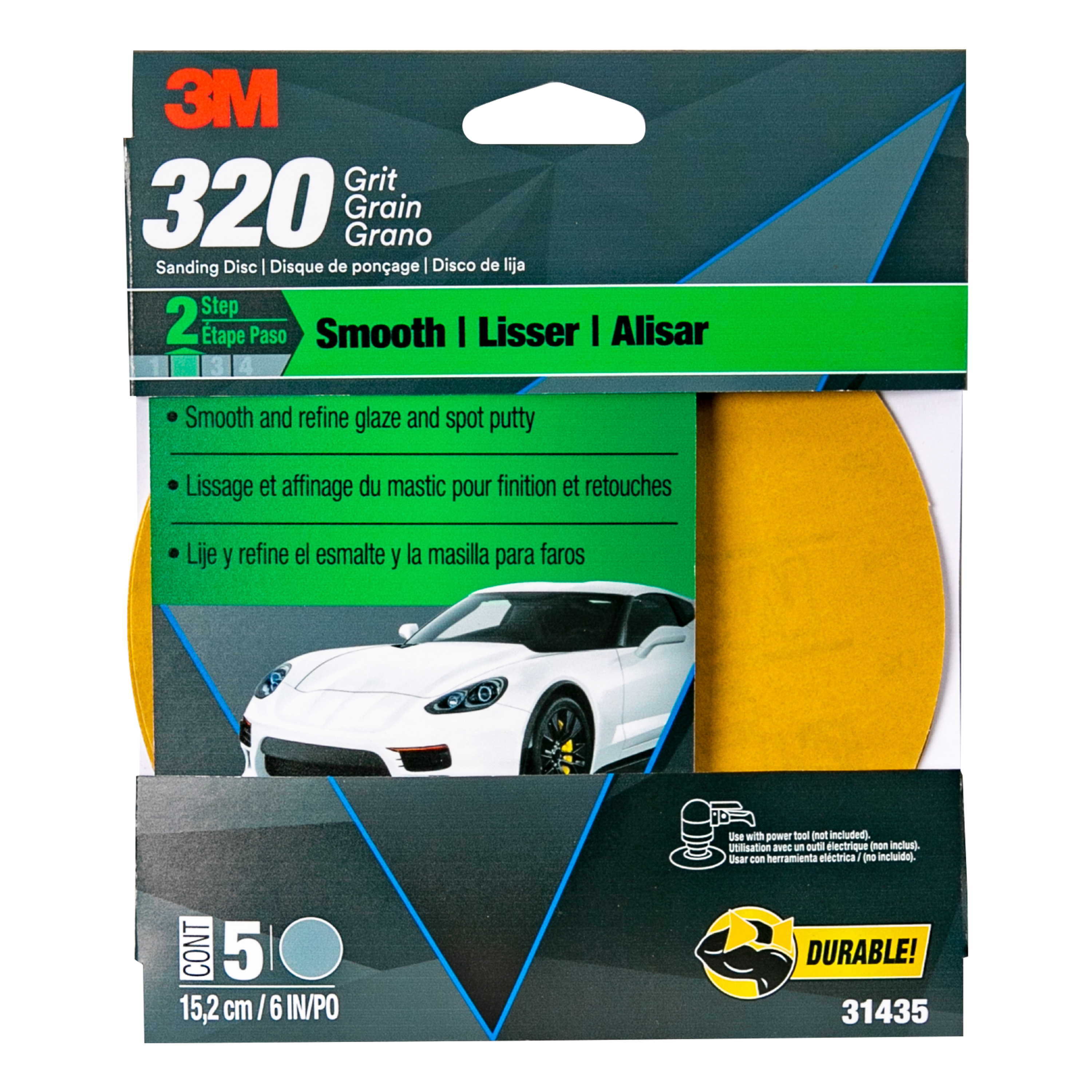 3M™ Sanding Discs with Stikit™ Attachment, 31435, 6 in, 320 Grit, 5 discs per pack, 4 packs per case