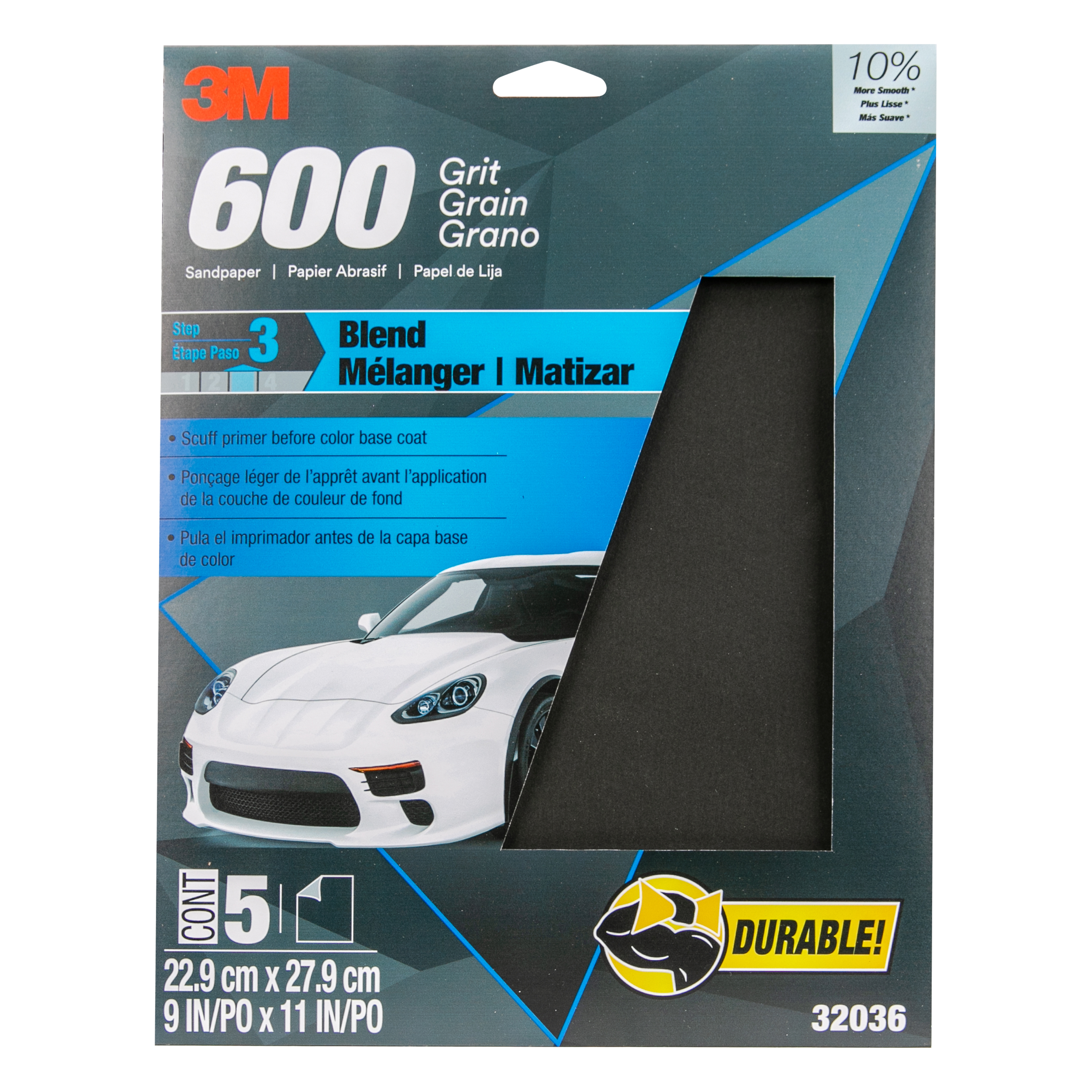 3M™ Wetordry™ Sandpaper, 32021, 1000 Grit, 9 inch x 11 inch, 5 per pack, 20 per case