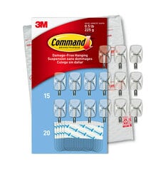 Command™ Clear Wire Hooks, Small, 15 hooks, 20 Small Indoor Clear Strips, 17067CLR-15NA, CFIP