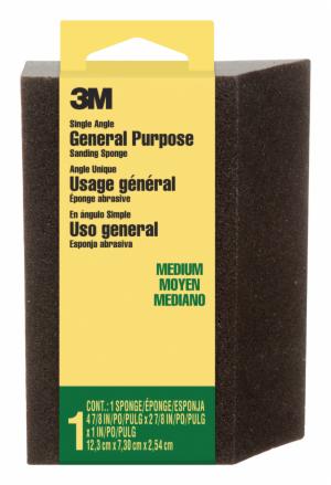 3M™ General Purpose Sanding Sponge CP041-12-CC, Single Angle, 2 7/8 in x 4 7/8 in x 1 in, Medium, 1/pk, 12 pks/csimage