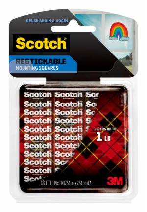 Scotch Restickable Mounting Squares R100S, 1 in x 1 in (2.54 cm x 2.54 cm) 18/pk image Scotch Restickable Mounting Squares R100S, 1 in x 1 in (2.54 cm x 2.54 cm) 18/pkimage