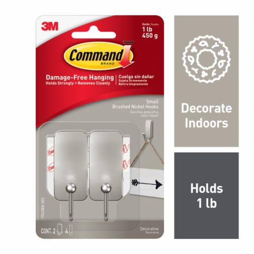 Command™ Small Brushed Nickel Hooks 17033BN, Small Brushed Nickel,  17033BN-3ES, CFIP