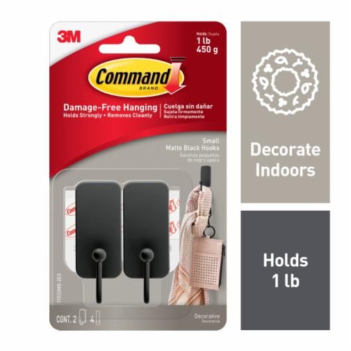 Command™ Small Matte Black Hooks, Small, 2 hooks, 4 strips, 17033MB-4ES, CFIP