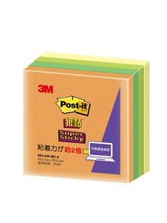 Post-it® 利貼® 狠黏™ 便條紙 654-4SS-MC-6, 76.2公釐 x 76.2公釐, 90張/本, 4本/包