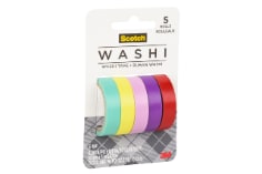 Scotch(R) Washi Tape C1017-5-P2, 0.39 in x 196 in (10 mm x 5 m), 5 Rolls/Pack