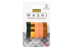 Scotch(R) Washi Tape C1017-5-P5, 0.39 in x 196 in (10 mm x 5 m), 5 Rolls/Pack