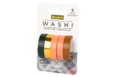 Scotch(R) Washi Tape C1017-5-P5, 0.39 in x 196 in (10 mm x 5 m), 5 Rolls/Pack