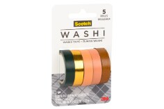 Scotch(R) Washi Tape C1017-5-P5, 0.39 in x 196 in (10 mm x 5 m), 5 Rolls/Pack