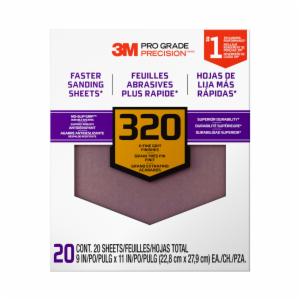 3M™ Pro Grade Precision Faster Sanding Sheets w/ NO-SLIP GRIP Backing SHCP320-PGP20T, 9 in x 11 in, 320 Gr, 20 Shts/pkimage