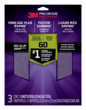 3M™ Pro Grade Precision Faster Sanding Sanding Sheets 60 grit Coarse, 26060TRI-3, 9 in x 11 in, 3/pkimage
