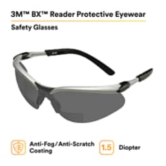 3M™ BX™ Reader Protective Eyewear 11377-00000-20 Gray Lens, Silver Frame, +1.5 Diopter