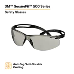 3M™ SecureFit™ 500 Series SF507AF-BLK, Black, IO Gray Anti-Fog/Anti- Scratch Lens