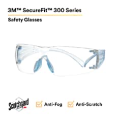 3M™ SecureFit™ 300 Series, SF301SGAF-LBL, Ice Blue Temples, Scotchgard™ Anti-fog Coating