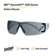 3M™ SecureFit™ 300 Series, SF302SGAF-LBL, Ice Blue Temples, Scotchgard™ Anti-fog Coating