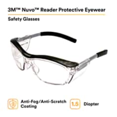 3M™ Nuvo™ Reader Protective Eyewear 11434-00000-20 Clear Lens, Gray Frame, +1.5 Diopter