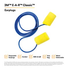 3M™ E-A-R™ Classic™ Earplugs 311-4101, Metal Detectable, Poly Bag