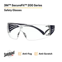 3M™ SecureFit™ 200 Series SF201SGAF-BLU, Blue Temples, Clear Scotchgard™ Anti-Fog Lens