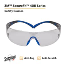 3M™ SecureFit™ Safety Glasses SF407SGAF-BLU, Blue-Gray, I-O Gray Scotchgard™ Anti-fog Lens