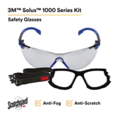 3M™ Solus™ 1000-Series Safety Glasses S1107SGAF-KT, Kit, Foam, Strap, BLU-BLK