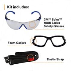 3M™ Solus™ 1000-Series Safety Glasses S1107SGAF-KT, Kit, Foam, Strap, BLU-BLK