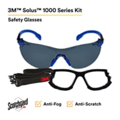 3M™ Solus™ 1000-Series S1102SGAF-KT Foam Strap, Black-Blue, Grey Scotchgard™ Anti-fog Lens